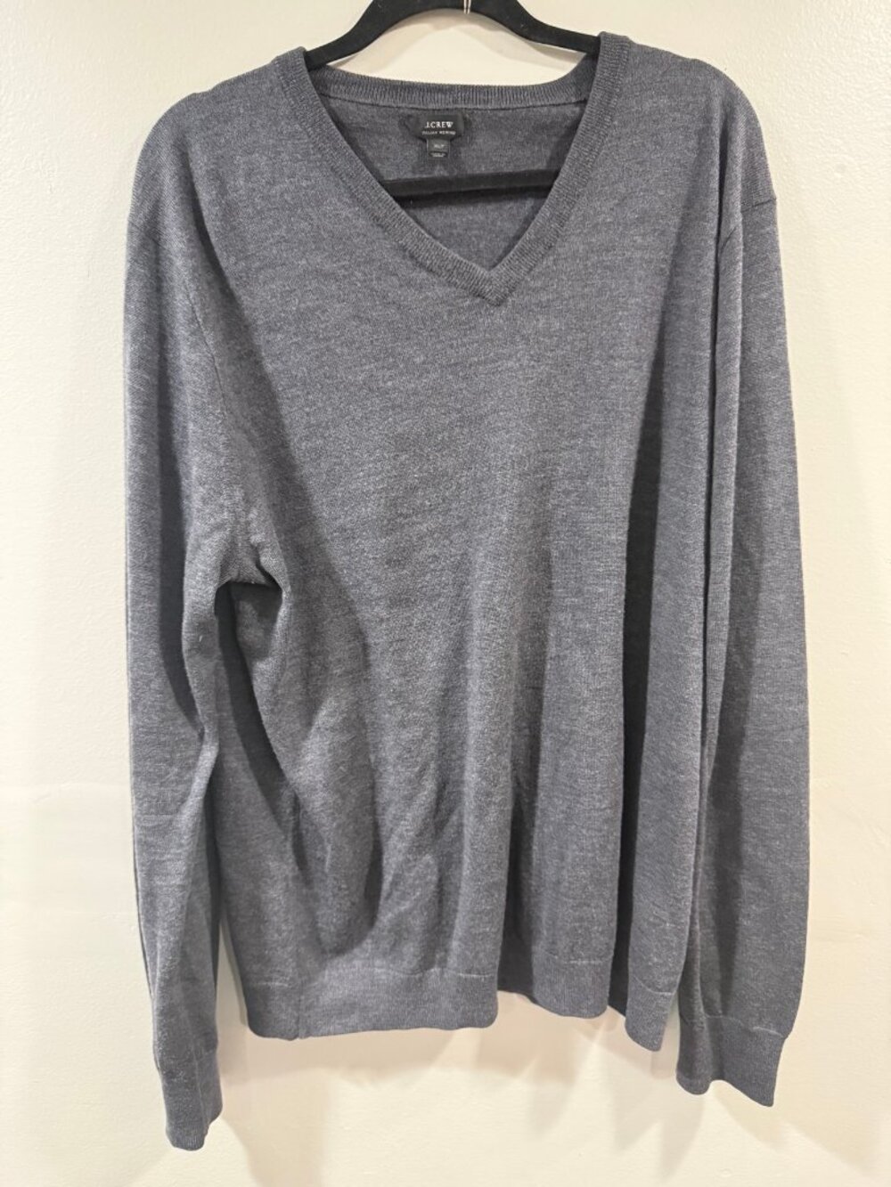 J.Crew Italian Merino Wool V-Neck Sweater Mens XLT Tall Pullover Heather Gray